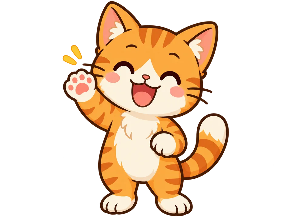 套用 LINE 貼圖角色母版指令後生成的橘色虎斑貓透明背景貼圖